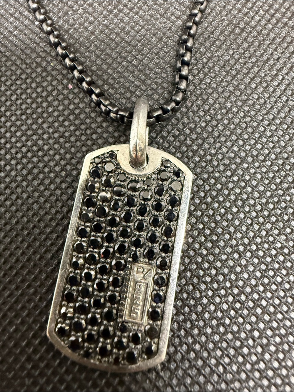 Black Pavé Dog Tag Lab Created Diamond Pendant Necklace-Passed Diamond Tester.